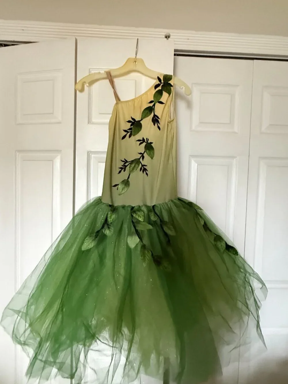 Forest green ballet costume with layered tulle skirt